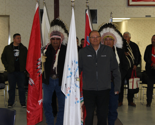 Carrying in the Flags Morris Little Wolf carrying in the flags for the Blackfoot confederacy Conference.